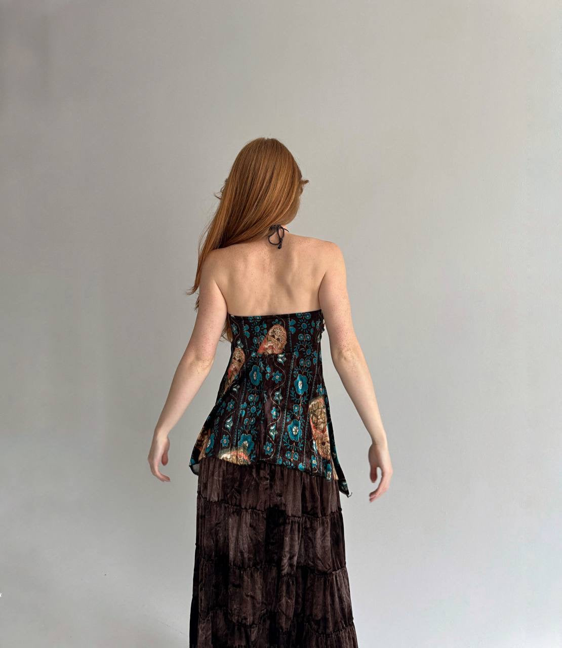 Y2K velvet printed boho top