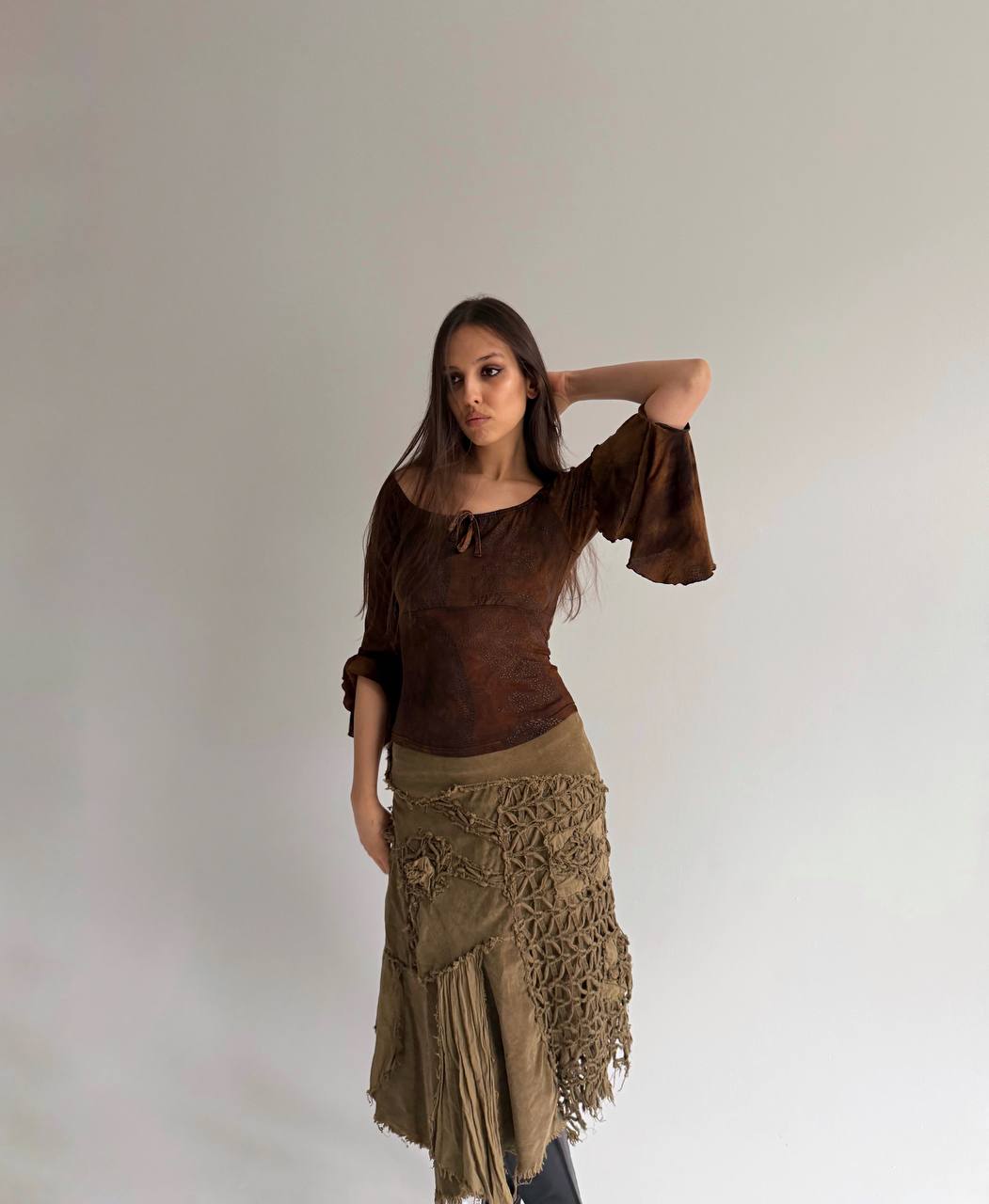 Vintage brown printed blouse