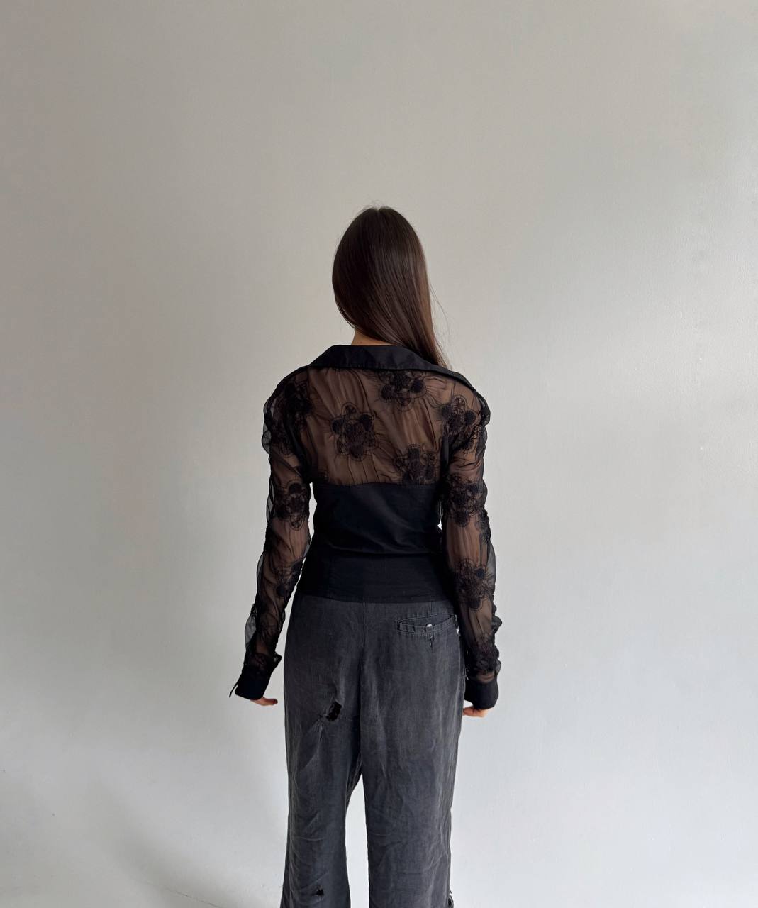 Vintage zip blouse with sheer detail