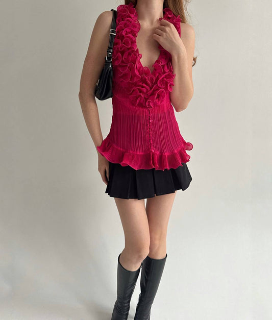 Vintage Just Cavalli fuchsia pleated blouse