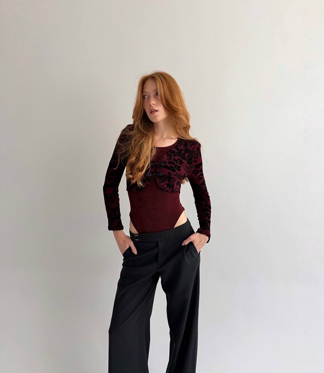 Vintage 100% acetate burgundy bodysuit