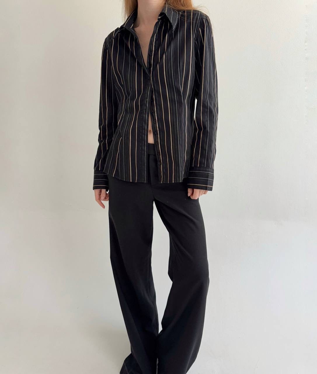 Vintage striped 55% cotton black shirt