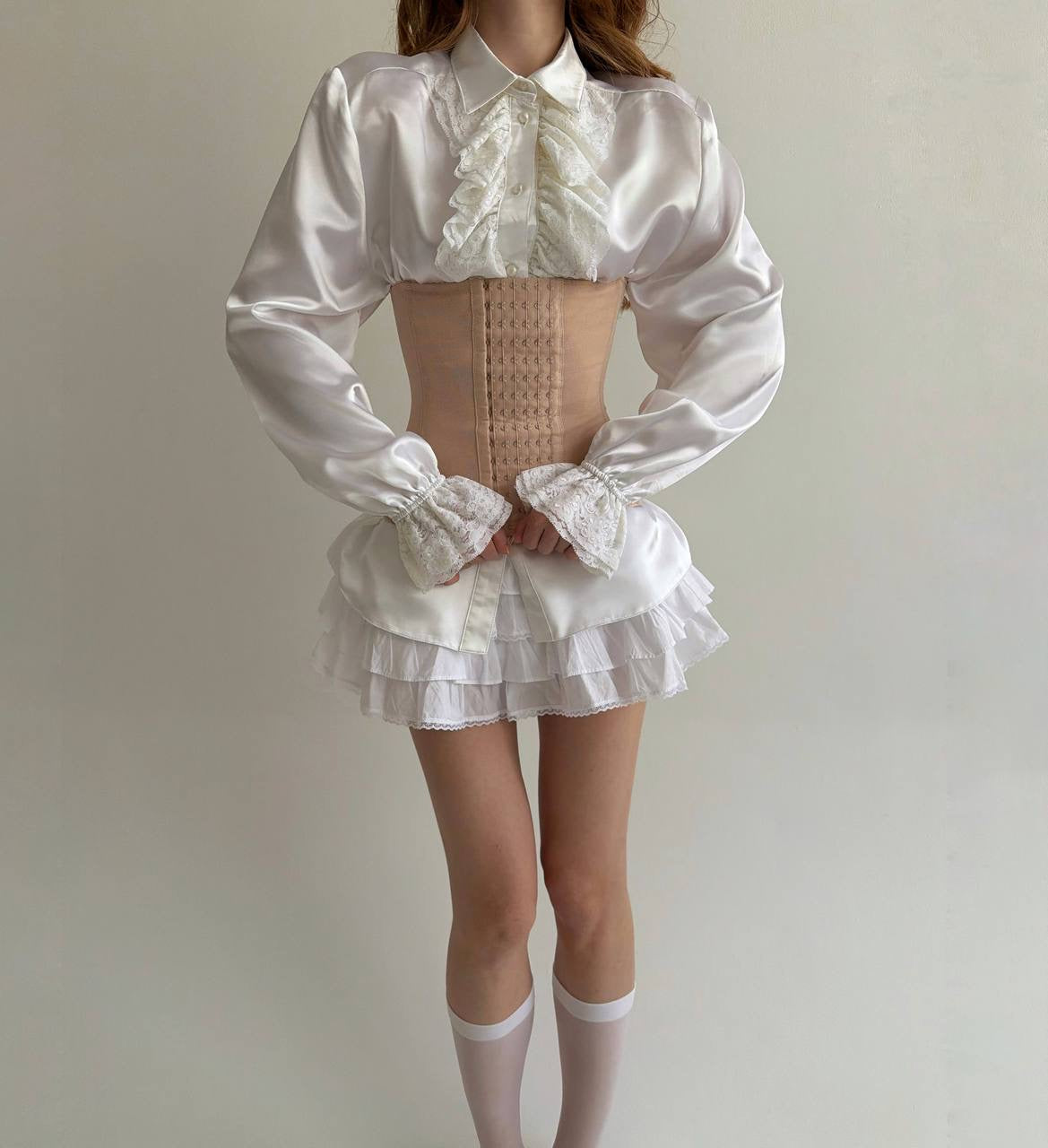 Vintage satin white shirt with lace