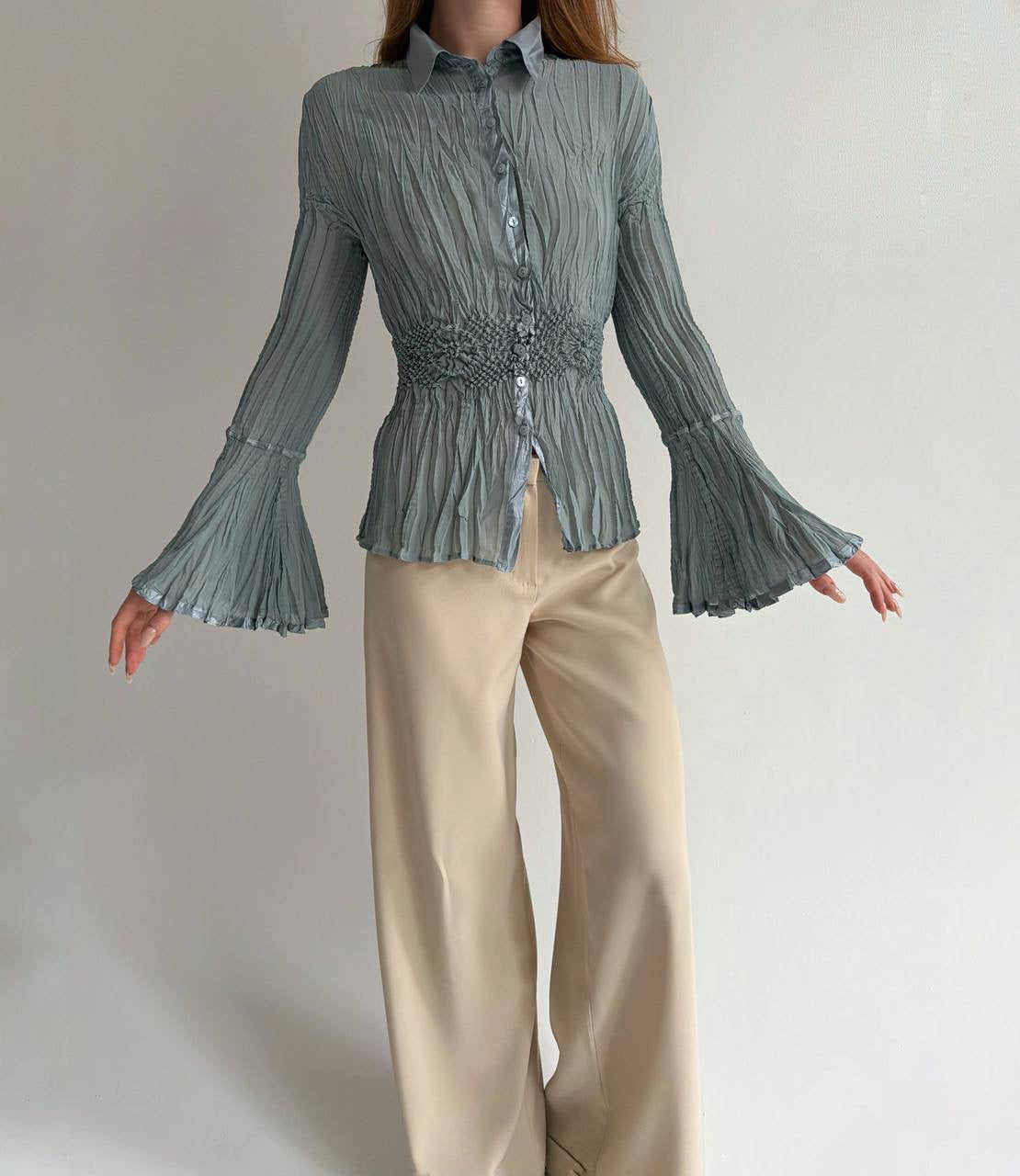 Y2K pleated top with popcorn like texture
