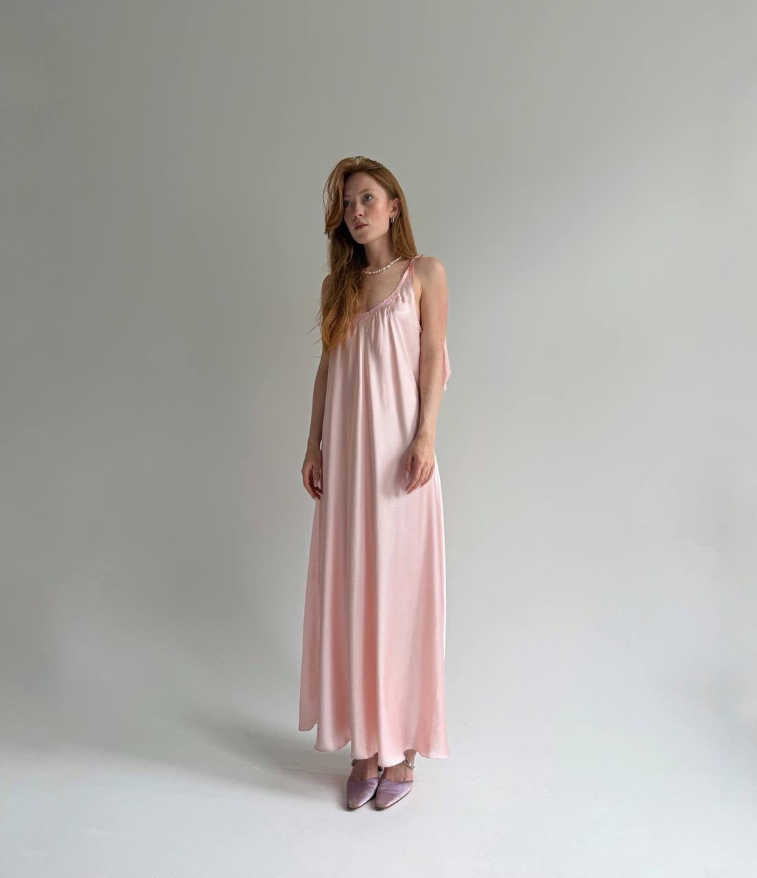 Vintage 100% pure silk pink long dress