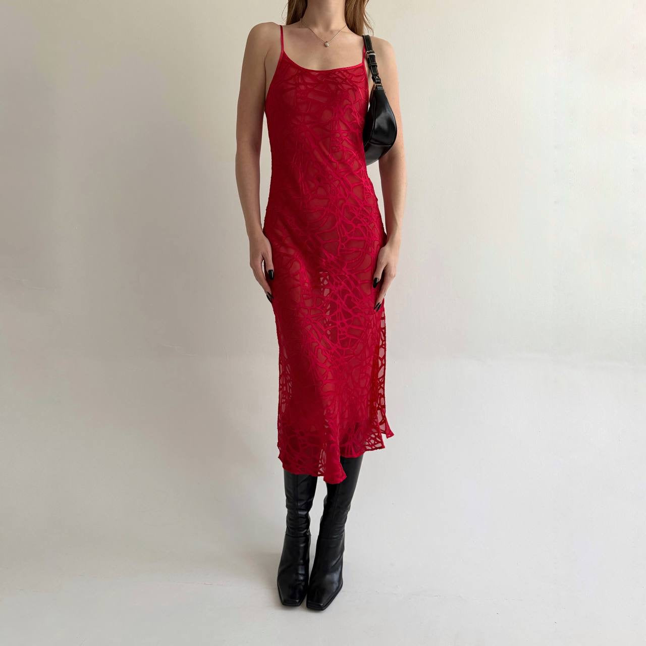 Vintage 60% silk 40% viscose red transparent dress