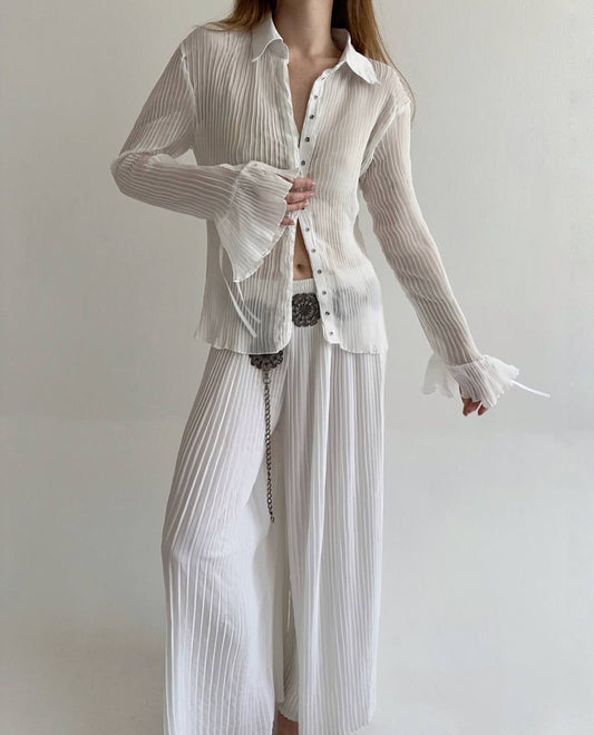 Vintage semi white pleated blouse