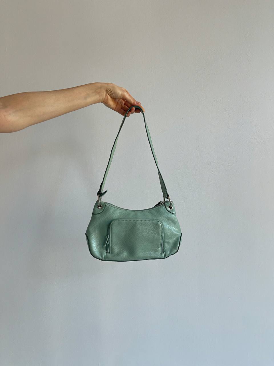 Vintage sage baguette bag with pockets