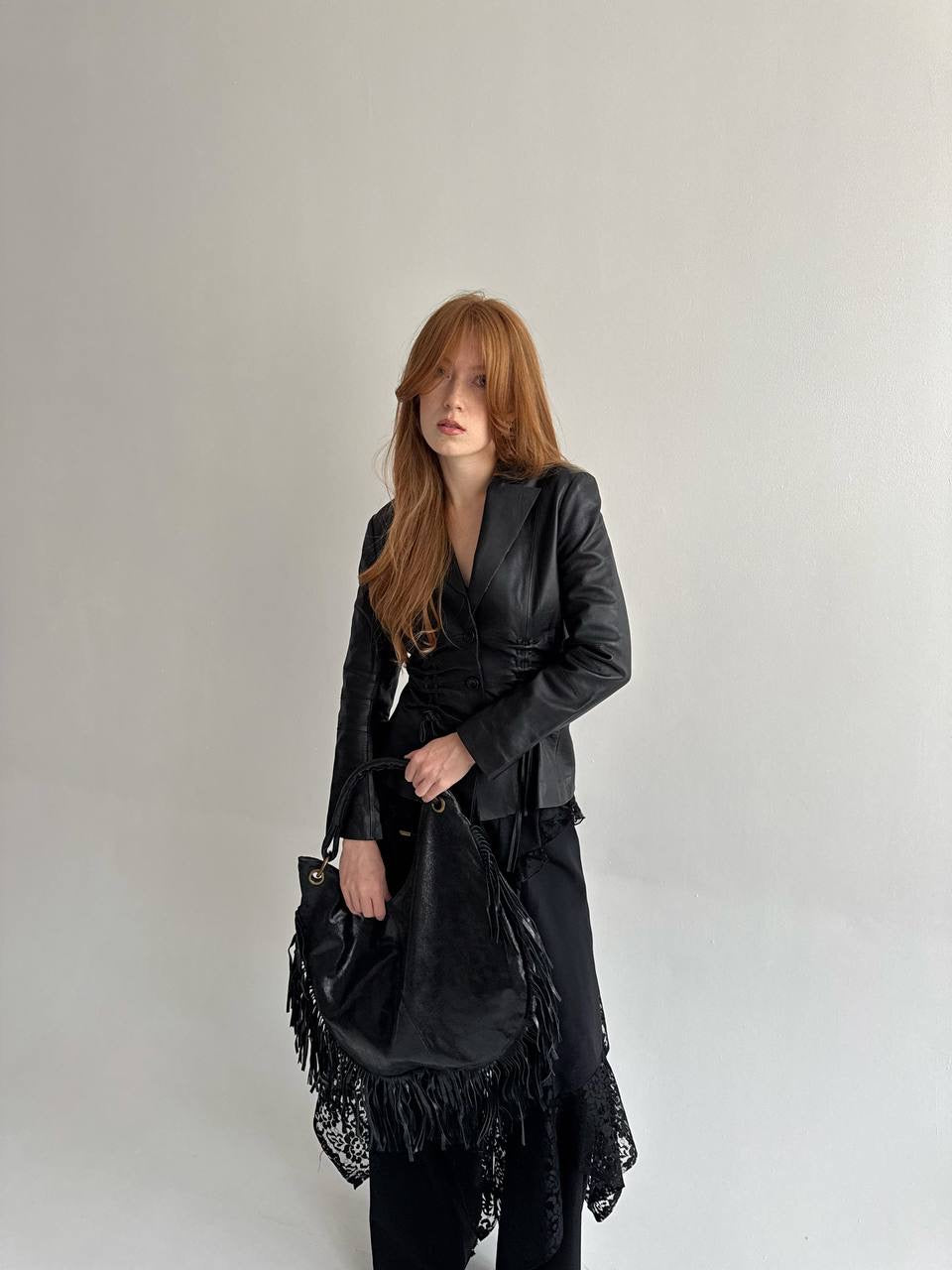 Vintage genuine leather black fitted jacket