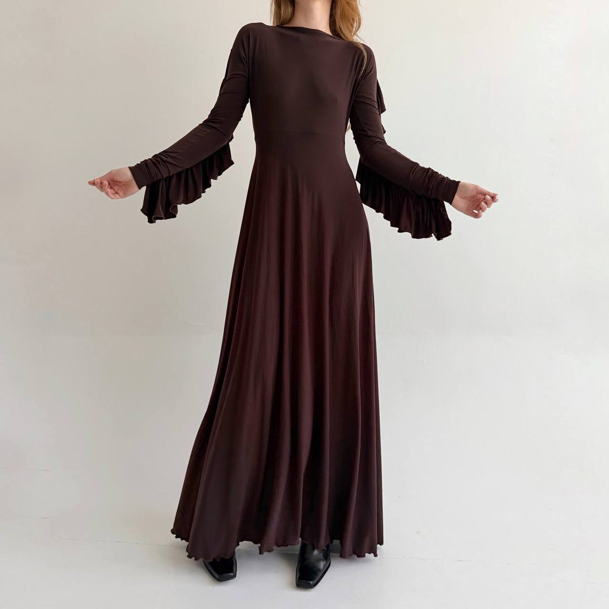 Vintage brown elastic maxi long dress