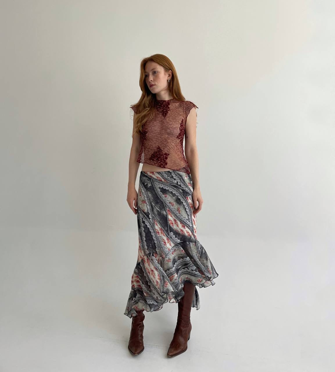 Vintage asymmetrical printed skirt