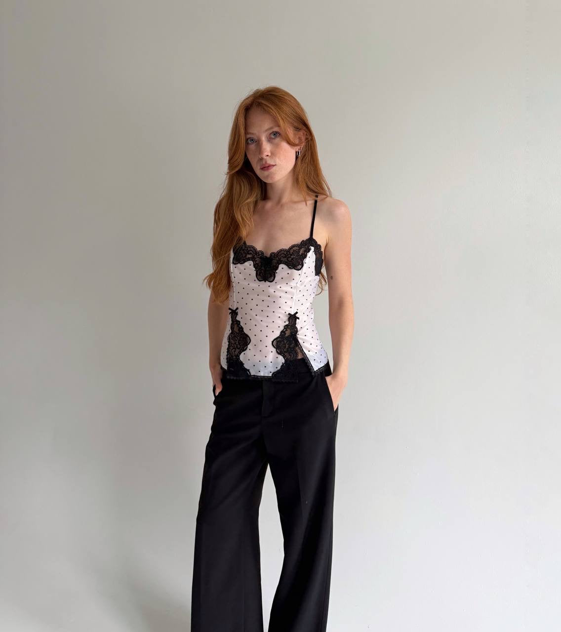 Vintage polka dot cami top with lace