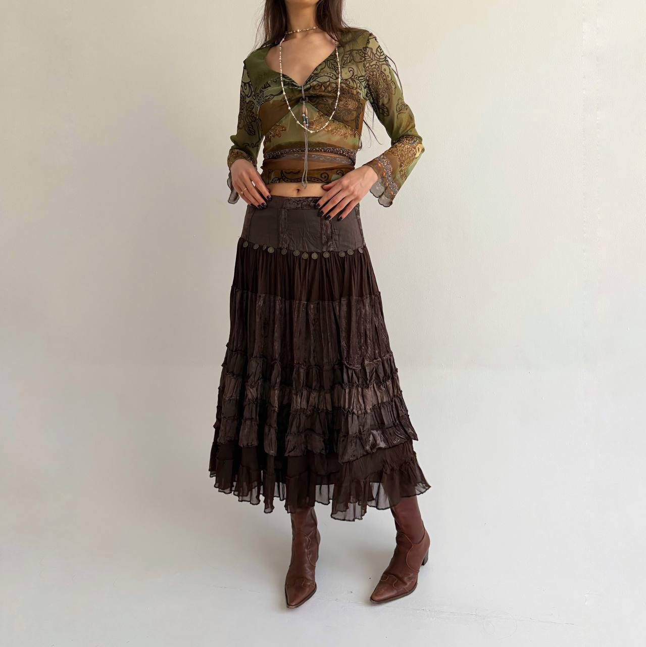 Vintage rayon brown velvet skirt