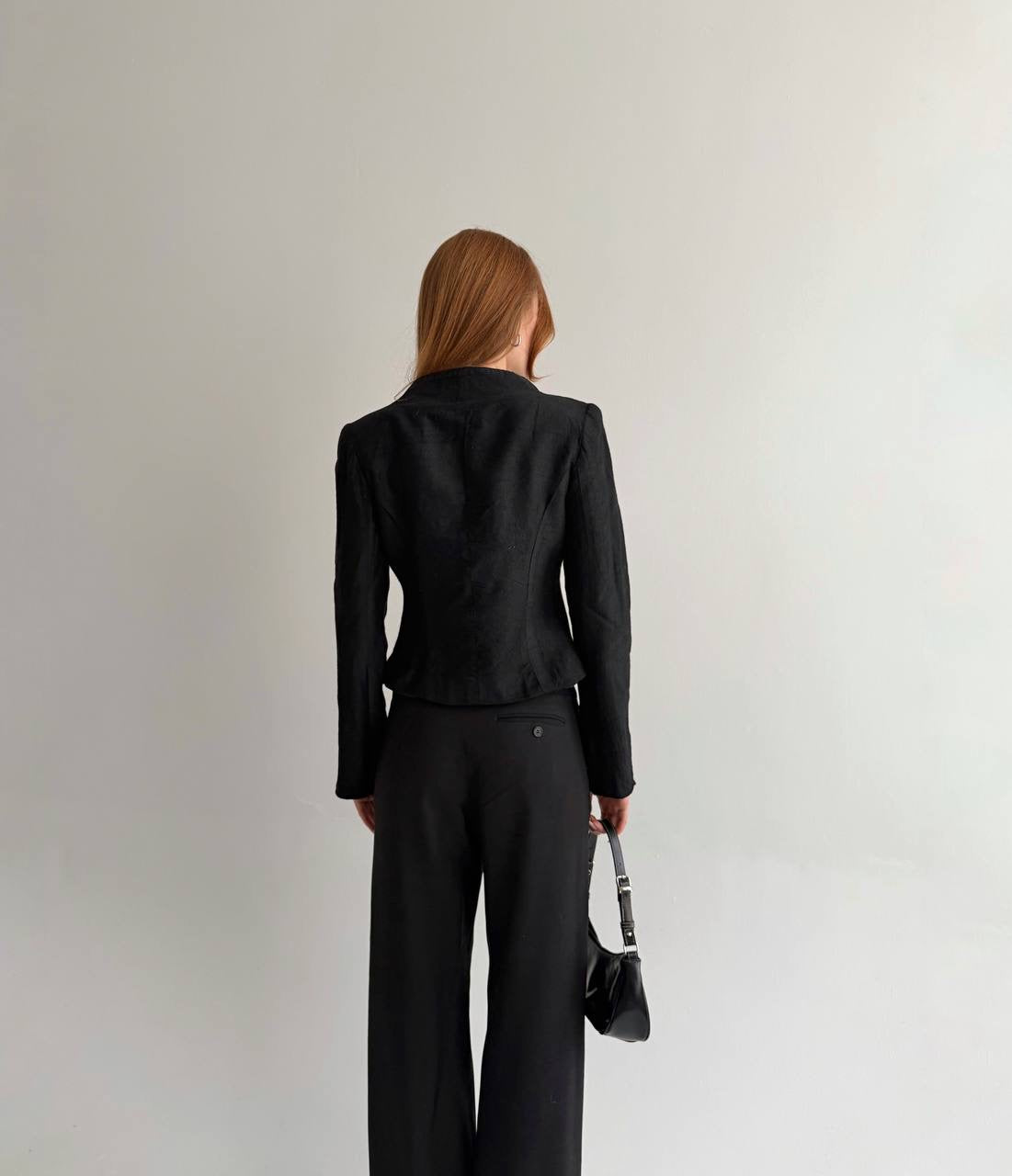Vintage black blazer with gathered chest detail