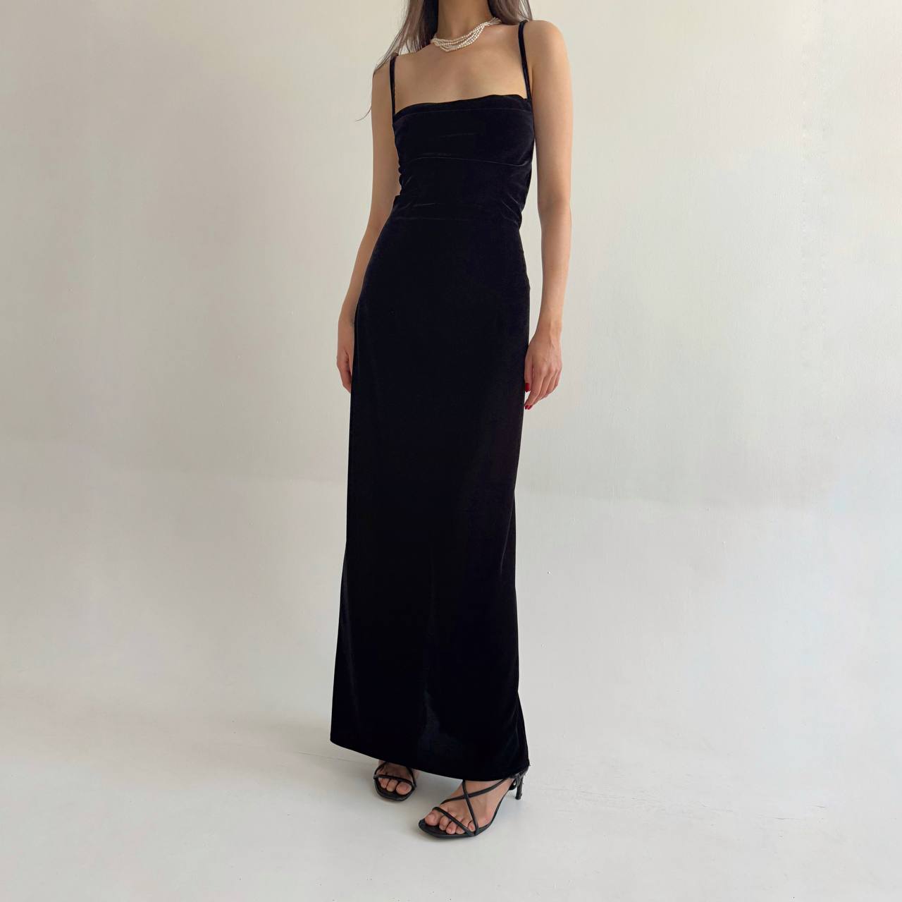 Vintage black velvet maxi dress