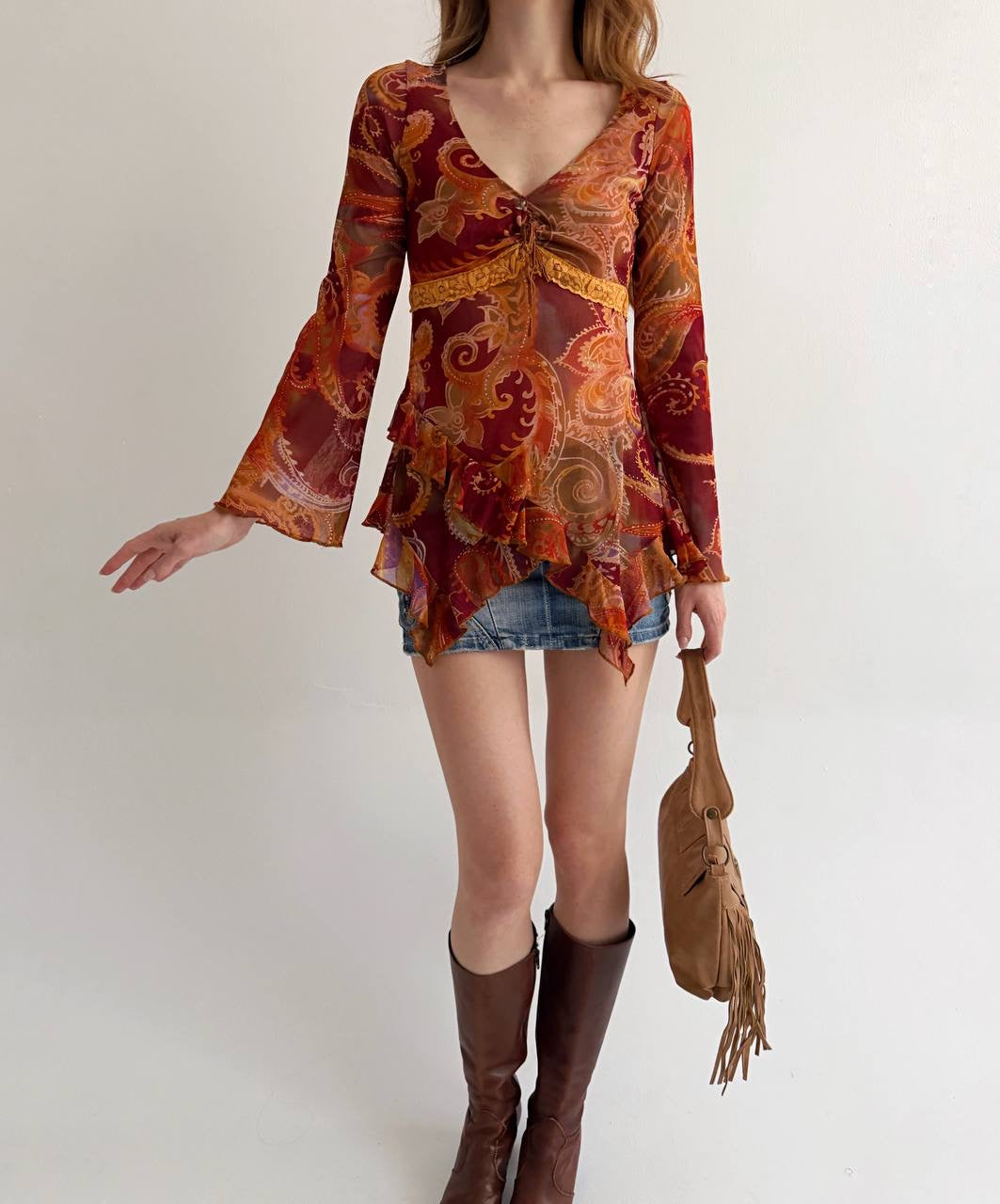 Vintage orange paisley print blouse