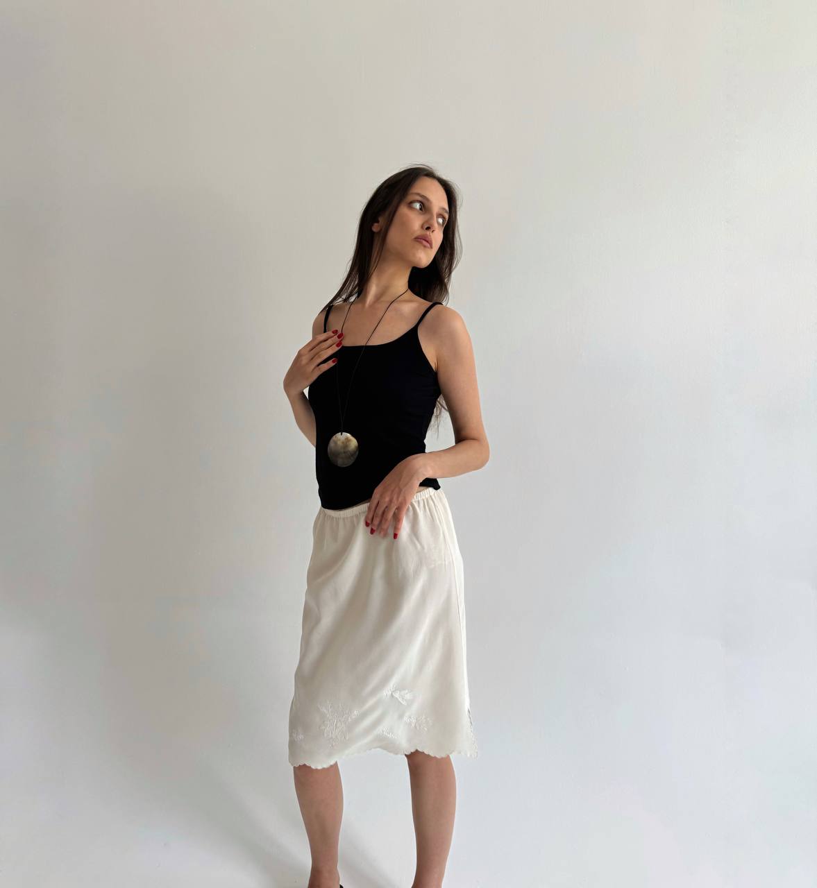 Vintage 100% pure silk bird embroidery slip skirt