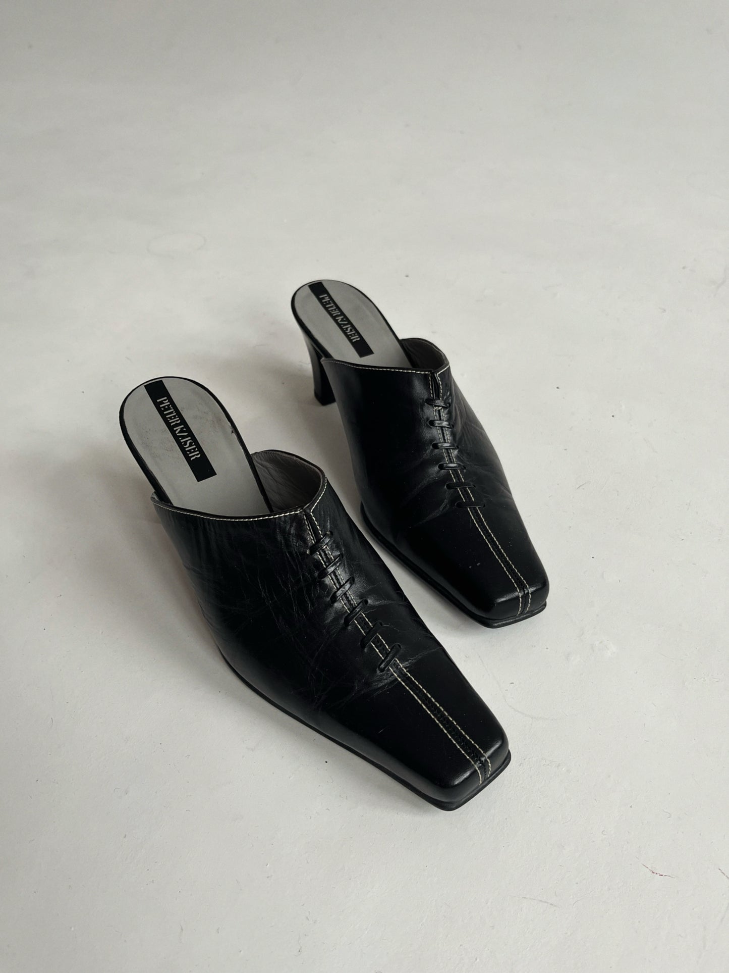 Vintage genuine leather black mules