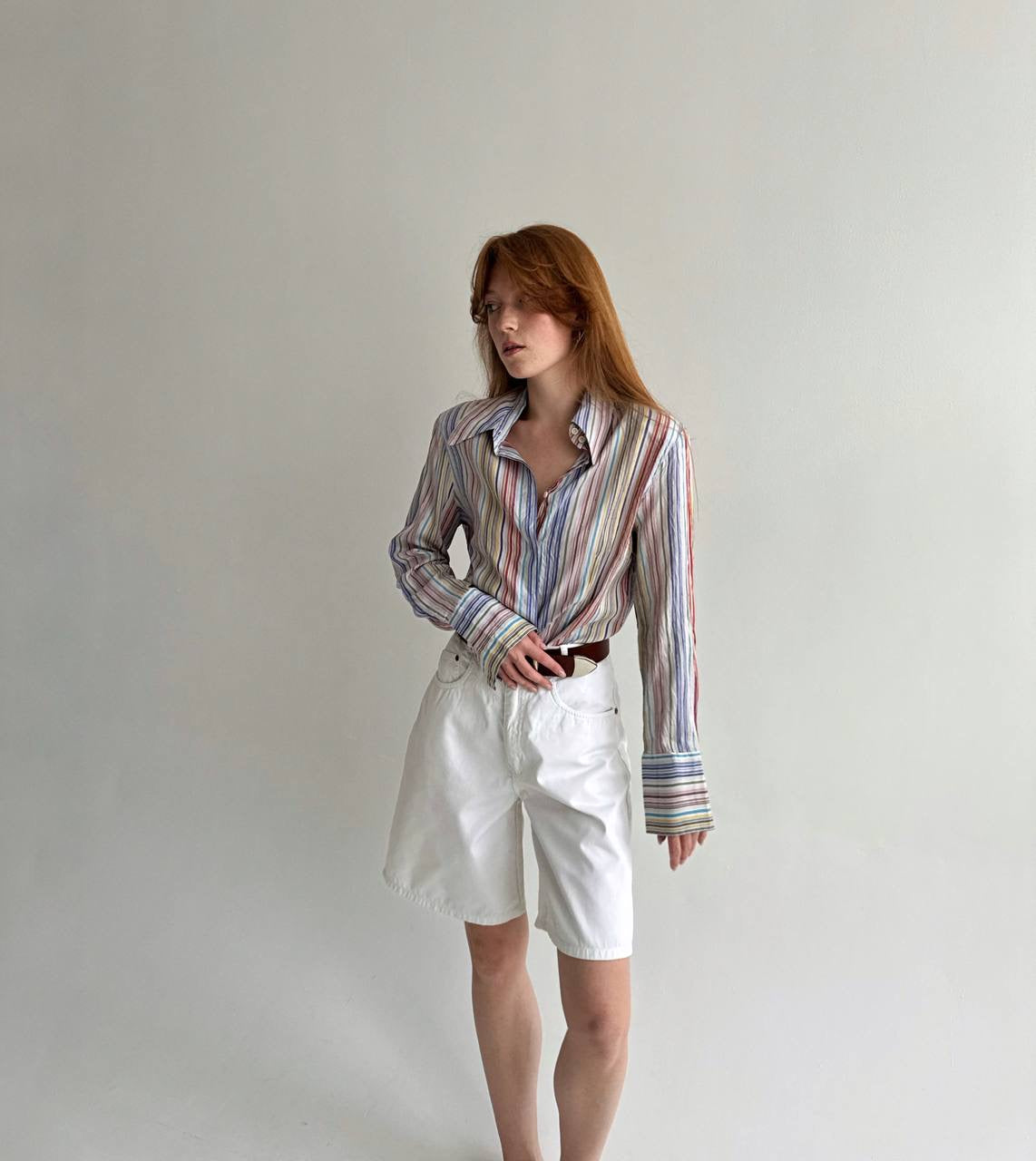 Vintage 100% pure silk striped multicoloured shirt