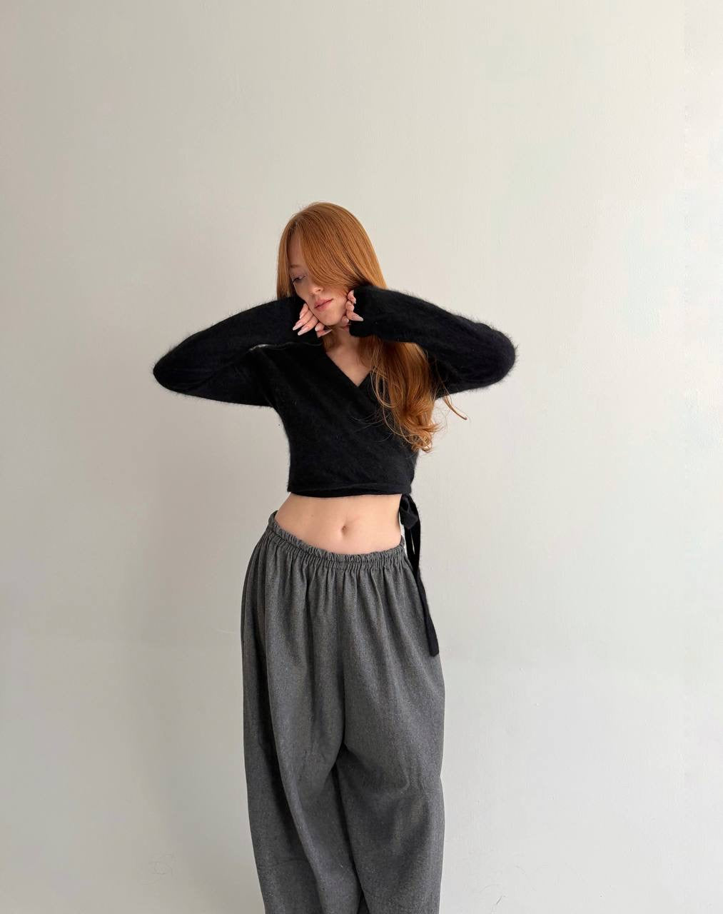 Vintage70% angora black wrap cardigan