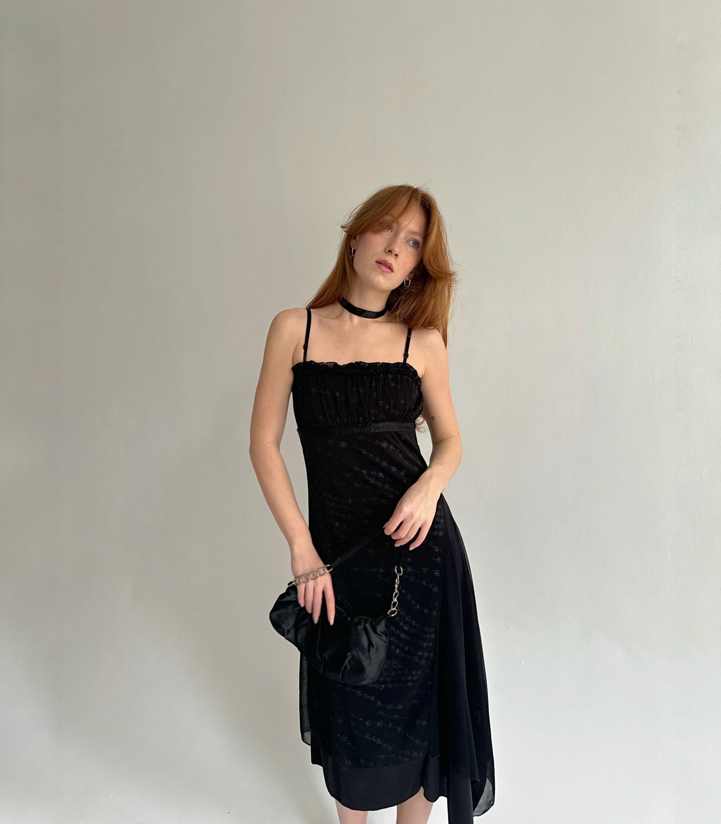 Vintage black asymmetrical midi dress