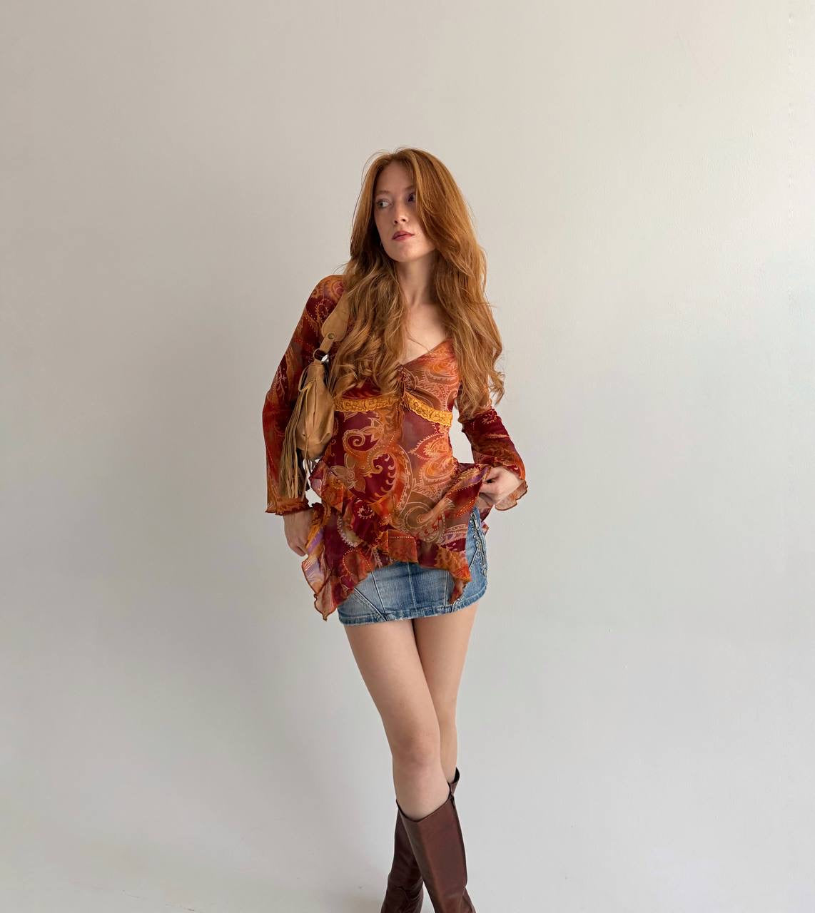 Vintage orange paisley print blouse