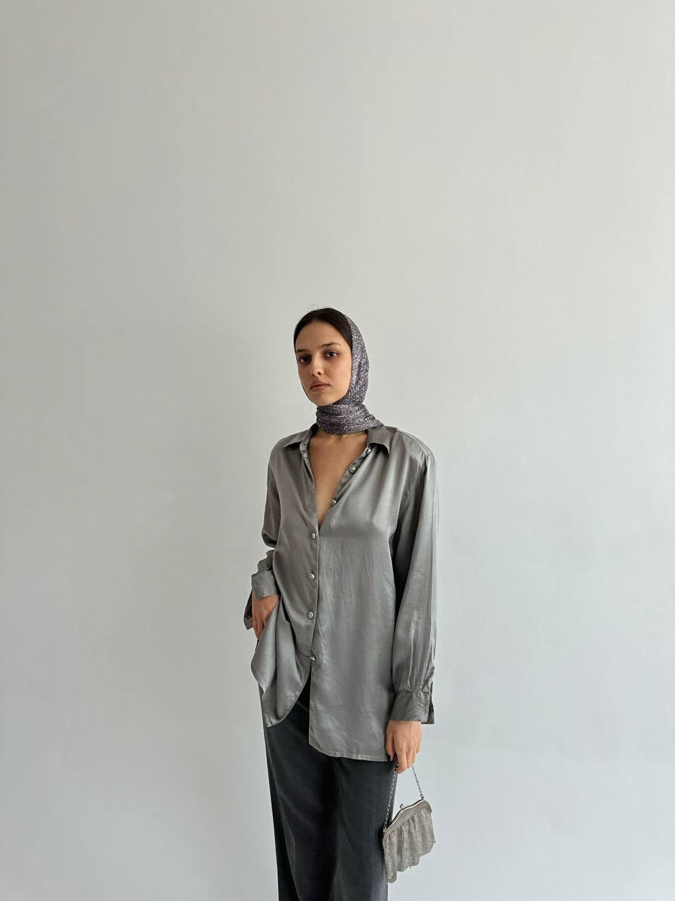 Vintage 100% silk grey blouse