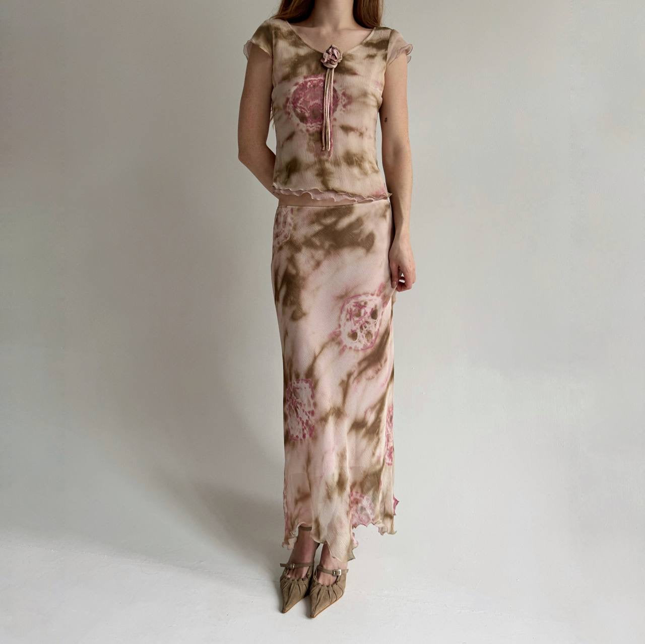 Vintage 55% viscose tie dye printed 2 piece suit