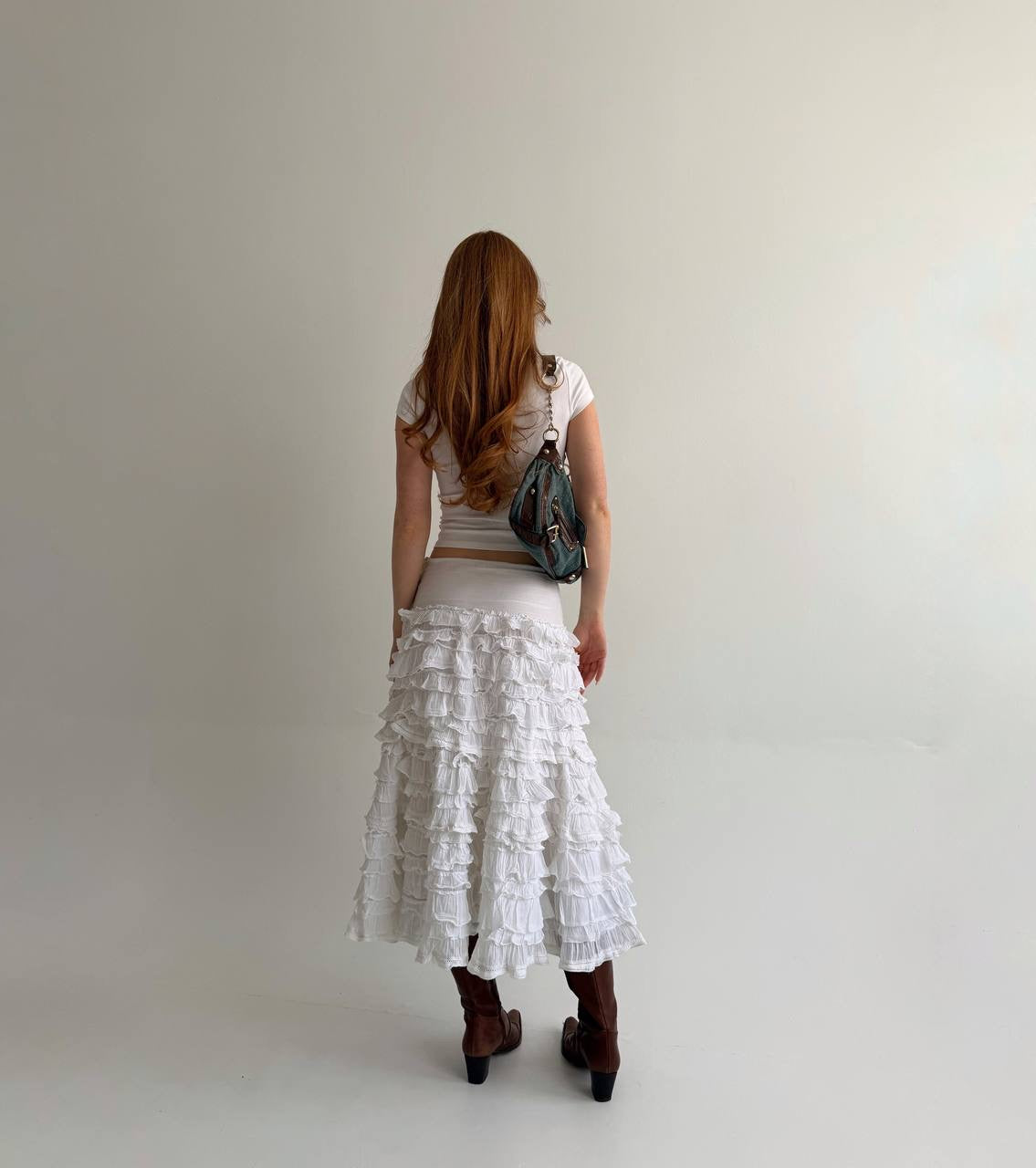 Vintage 100% cotton white ruffled skirt