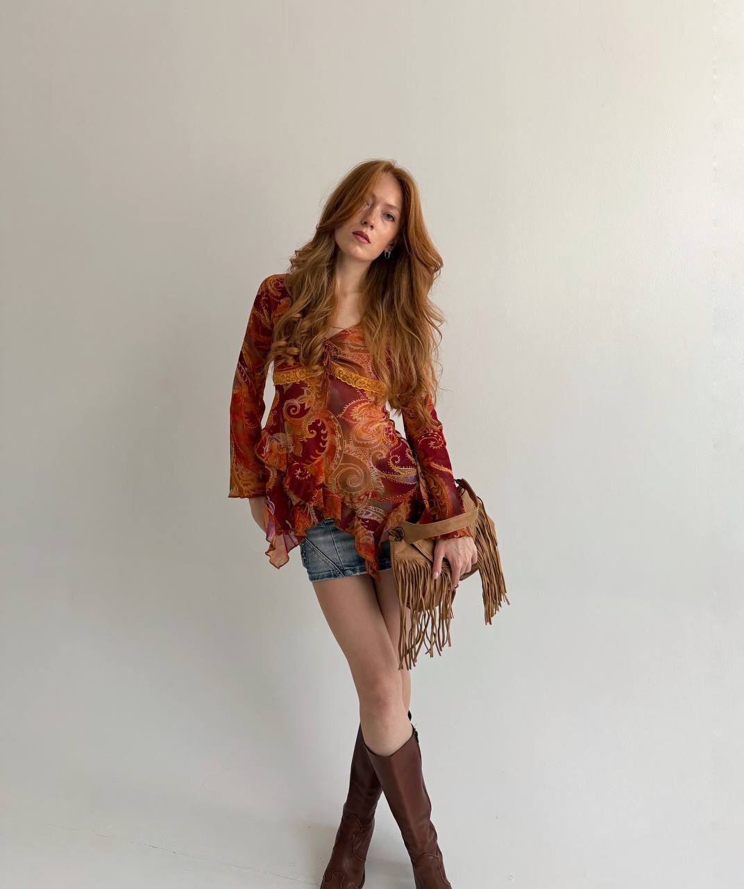 Vintage orange paisley print blouse