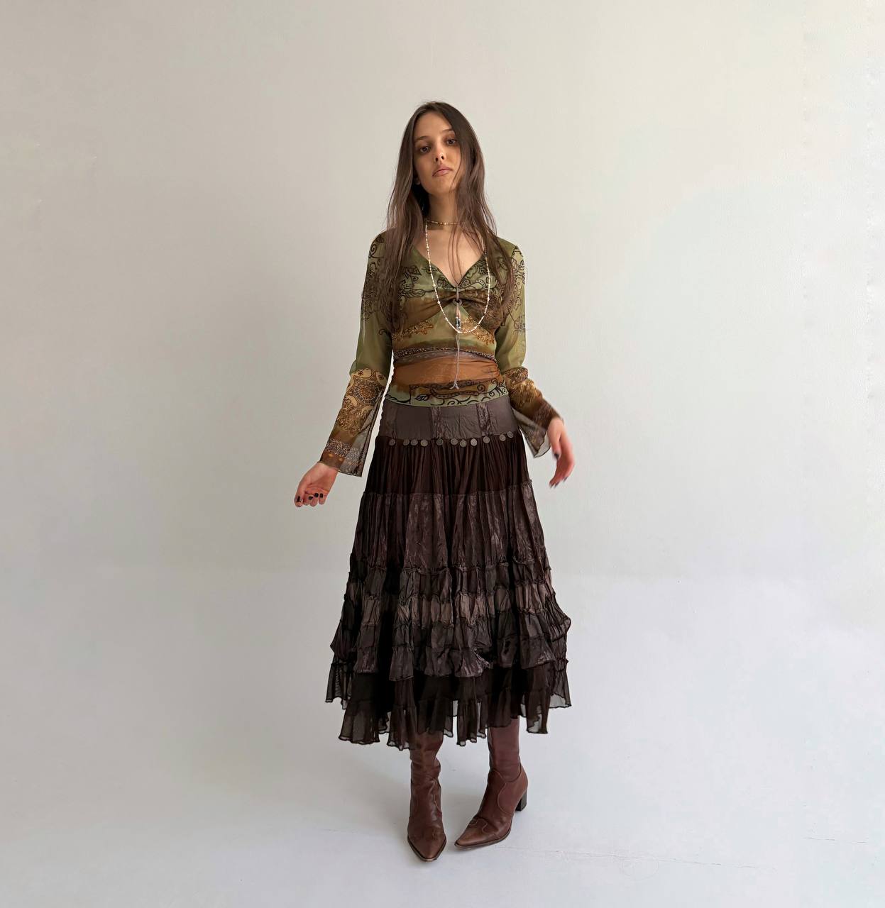 Vintage rayon brown velvet skirt