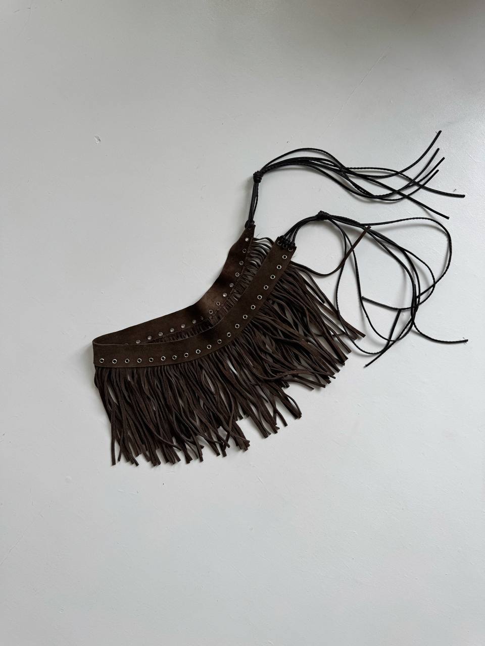 Vintage genuine leather tassel boho belt