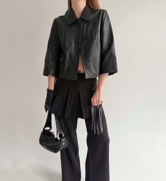 Y2K genuine leather black elegant jacket