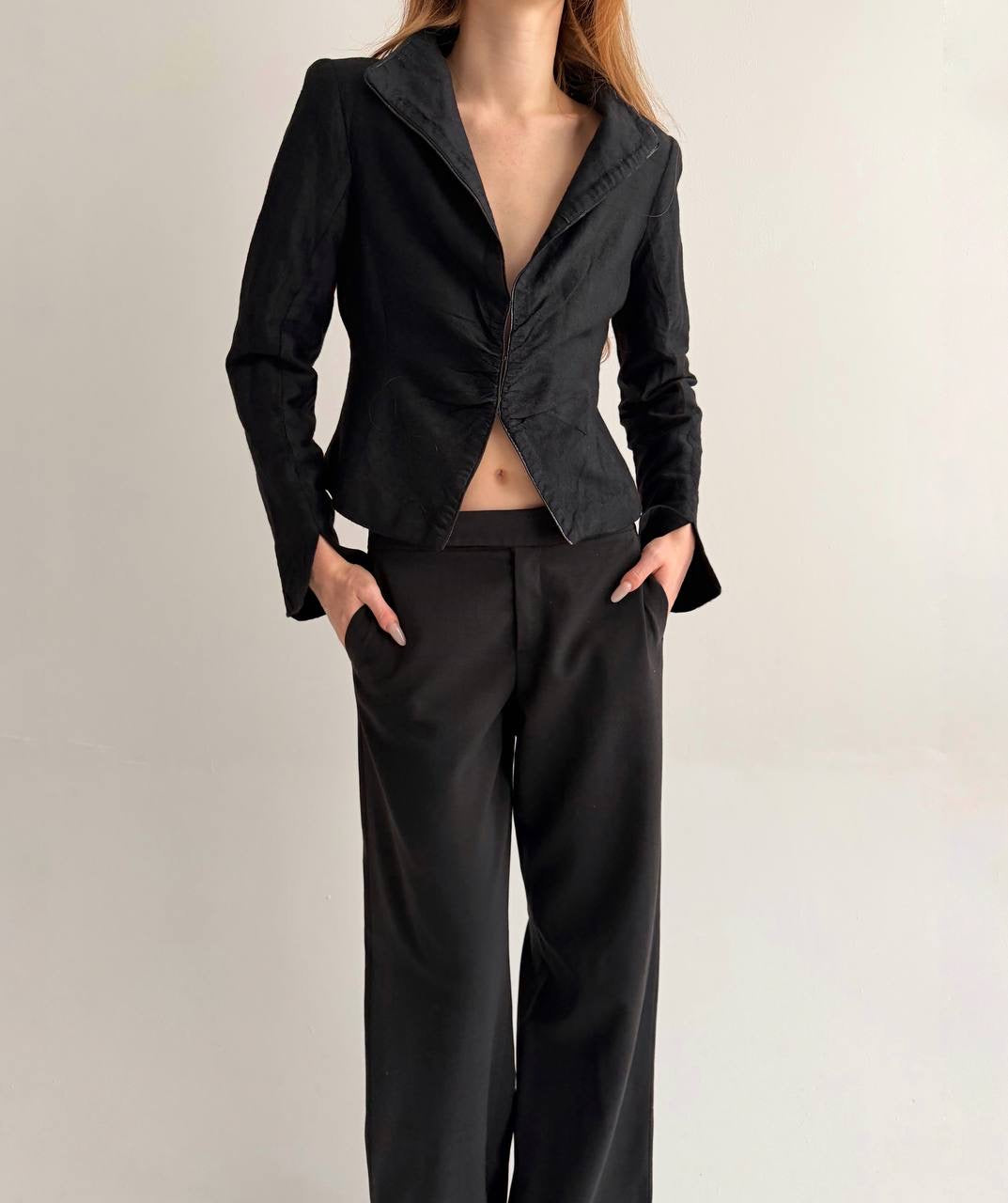 Vintage black blazer with gathered chest detail