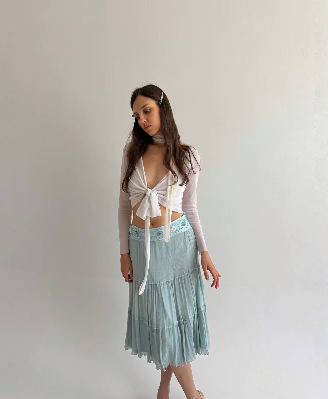 Vintage pure silk blue skirt