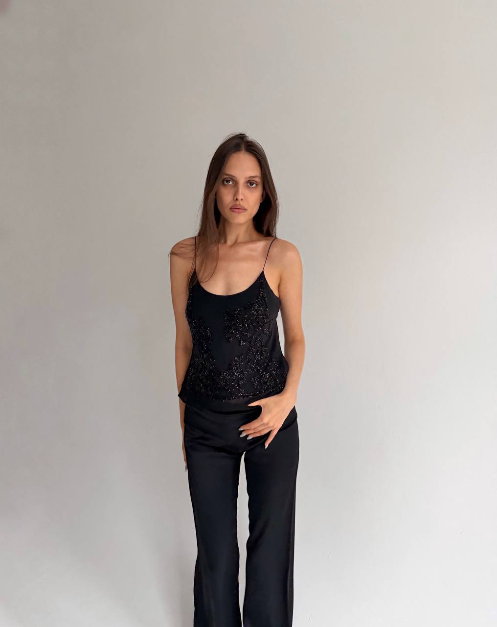 Vintage pure silk beaded top