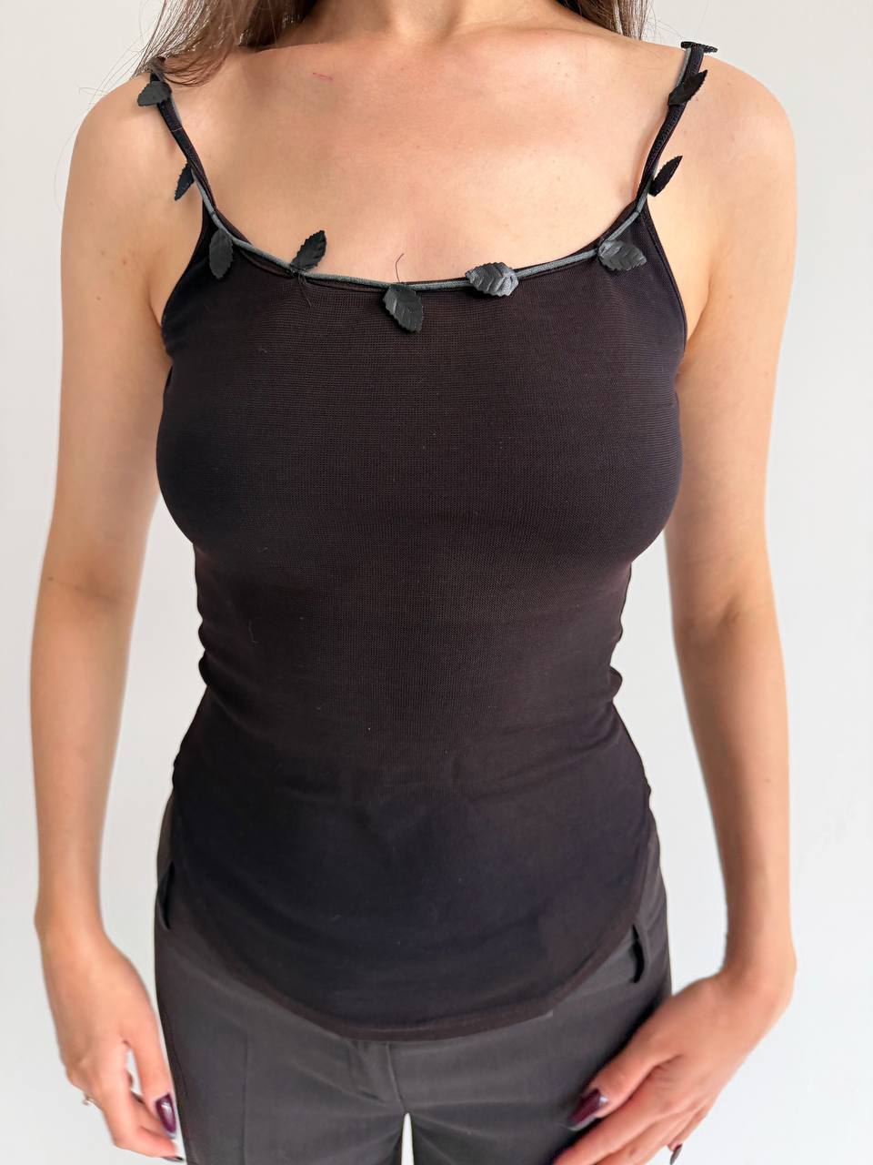 Vintage acetate mesh top with leaves