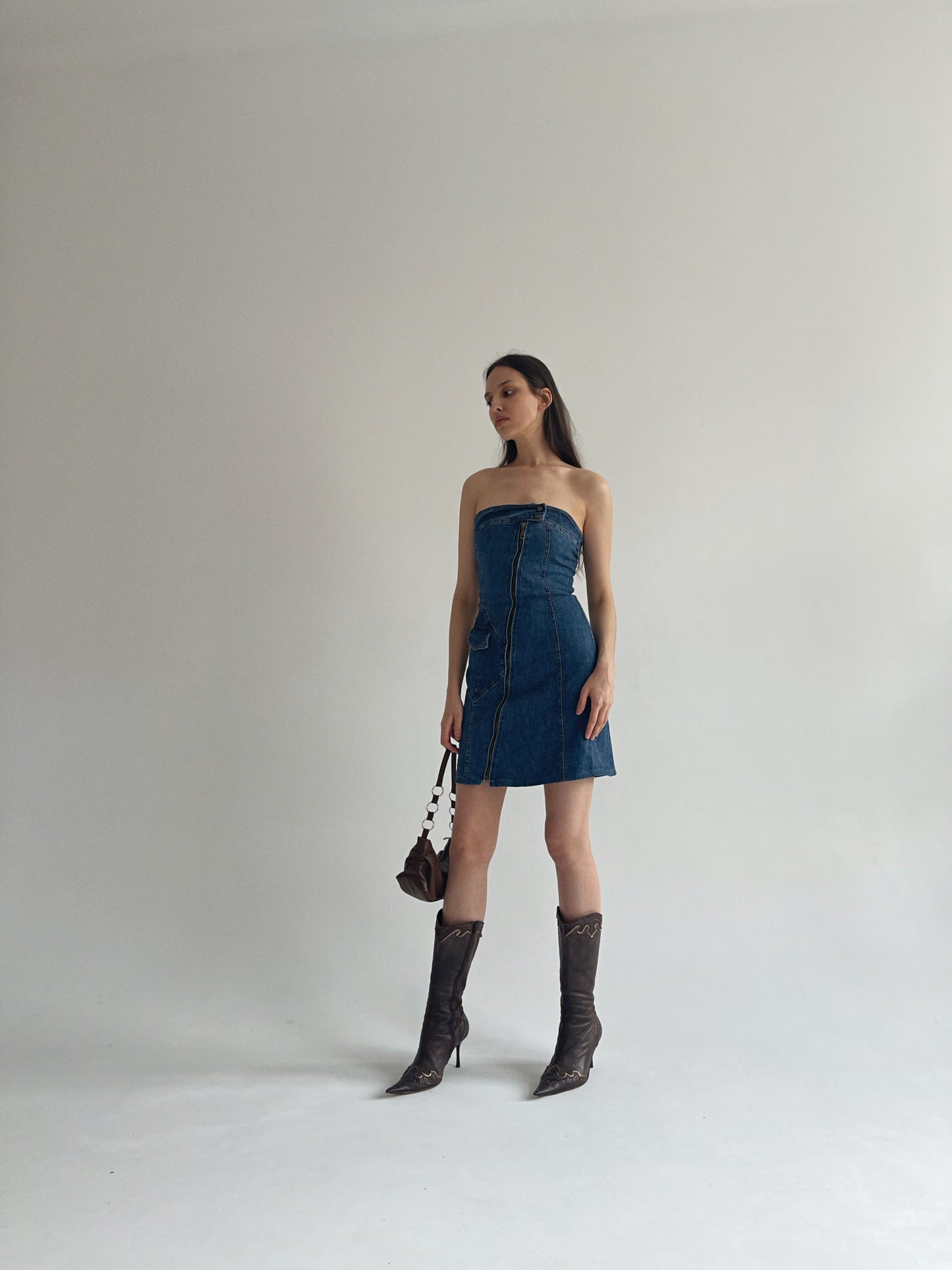 Y2K denim mini strapless dress