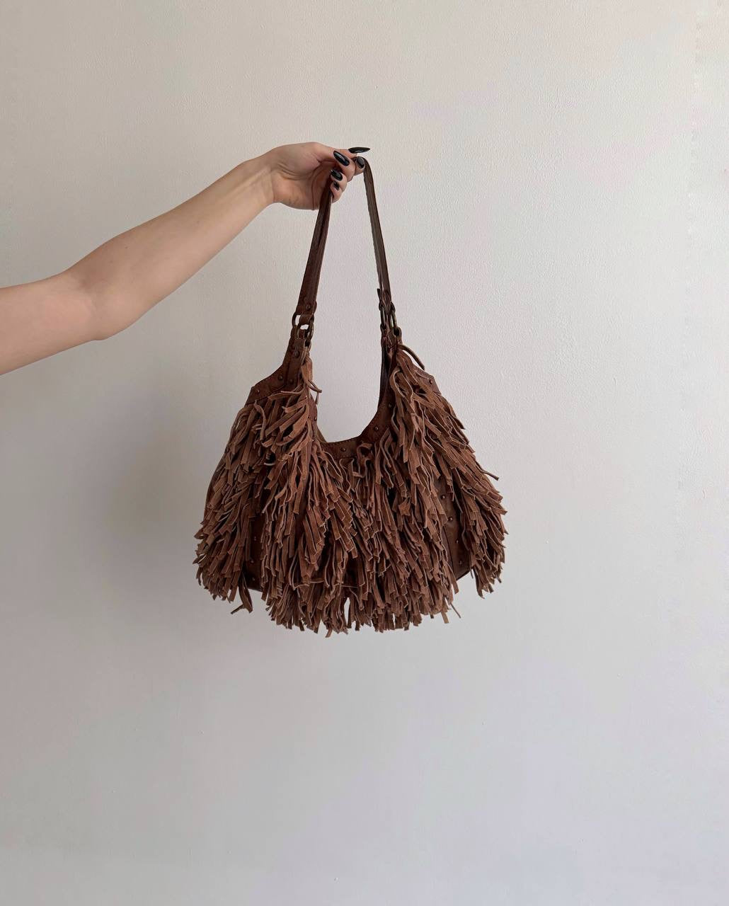 Y2K suede studded bag with tassels
