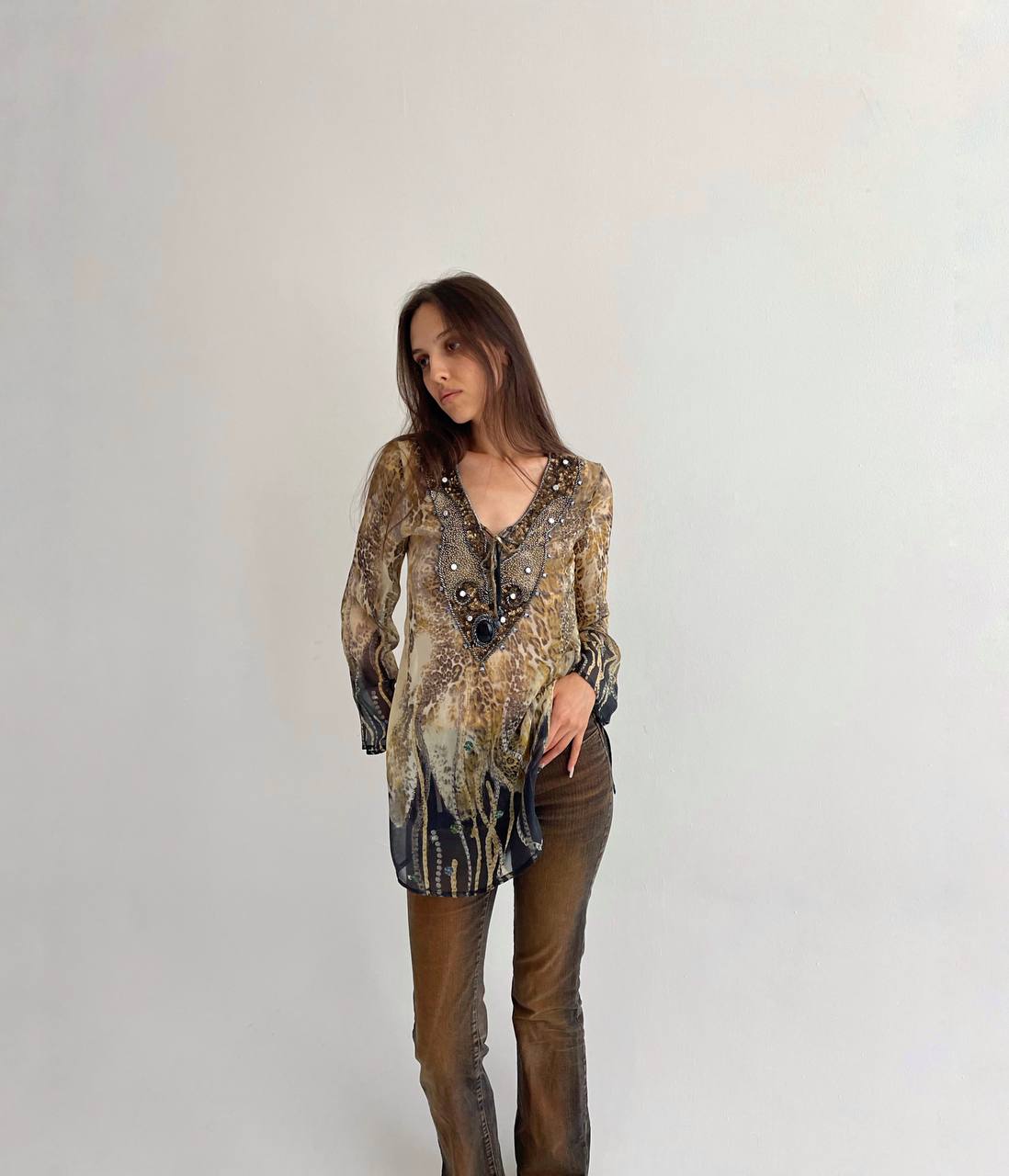 Vintage pure silk boho blouse
