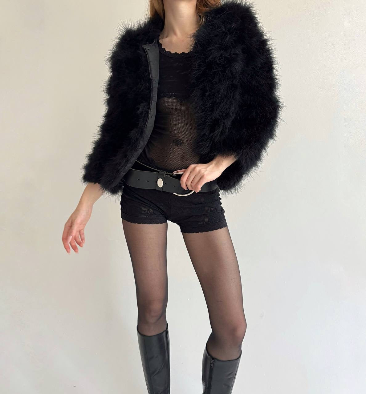 Vintage real feather black chic jacket