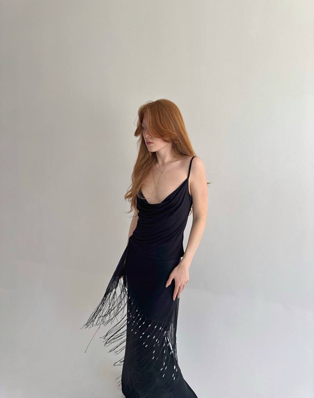 Y2K draped cami top with open back
