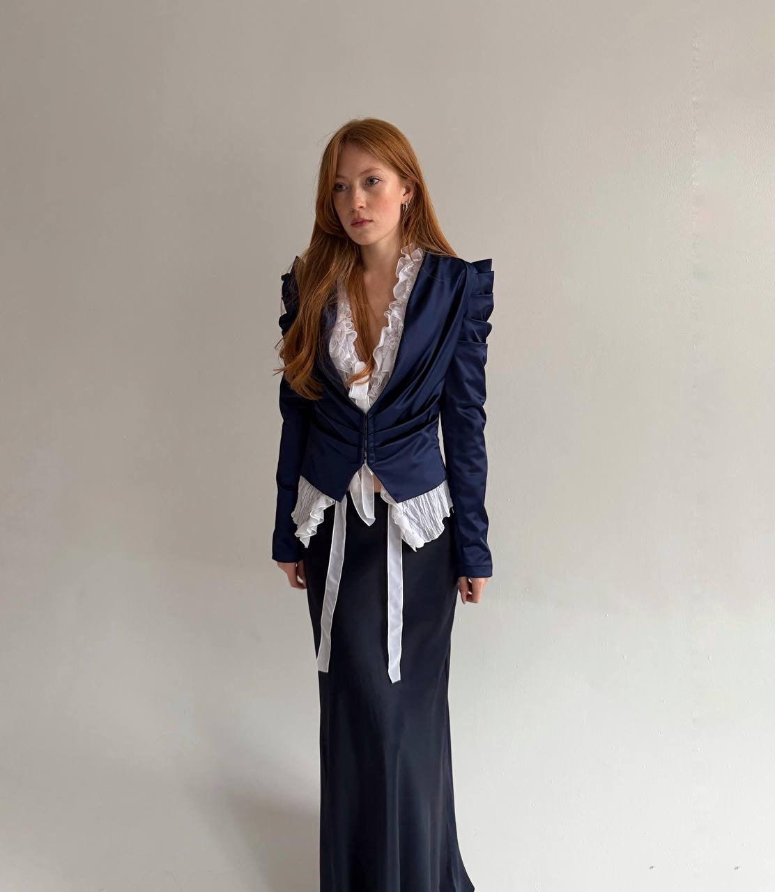 Vintage satin jacket with sharp shoulders