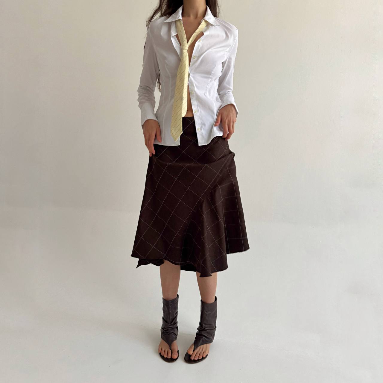 Vintage cotton asymmetrical checked skirt