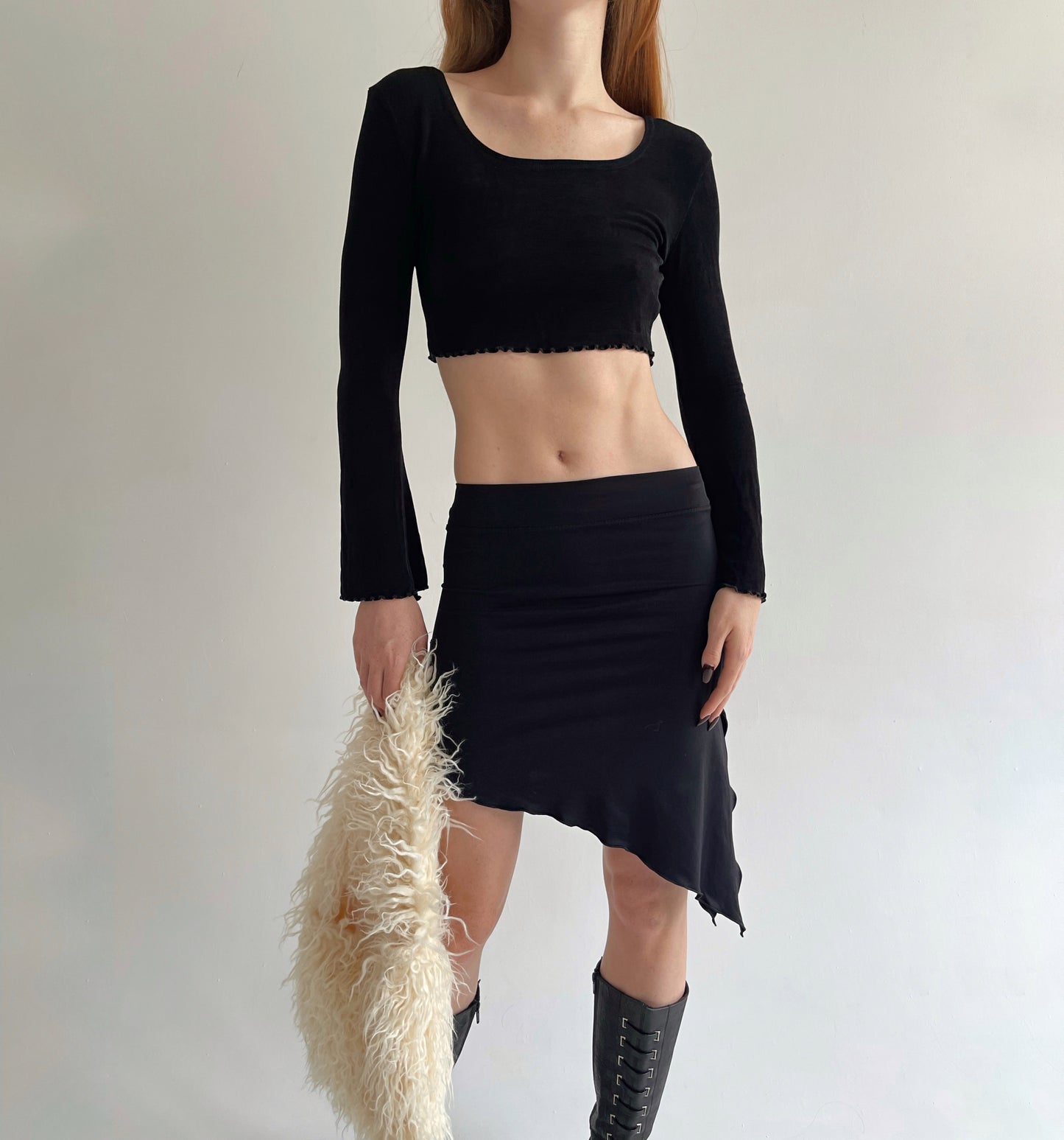 Vintage stretchy asymmetrical black skirt