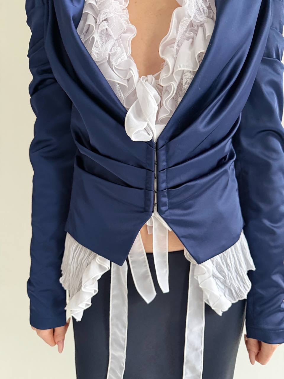 Vintage satin jacket with sharp shoulders