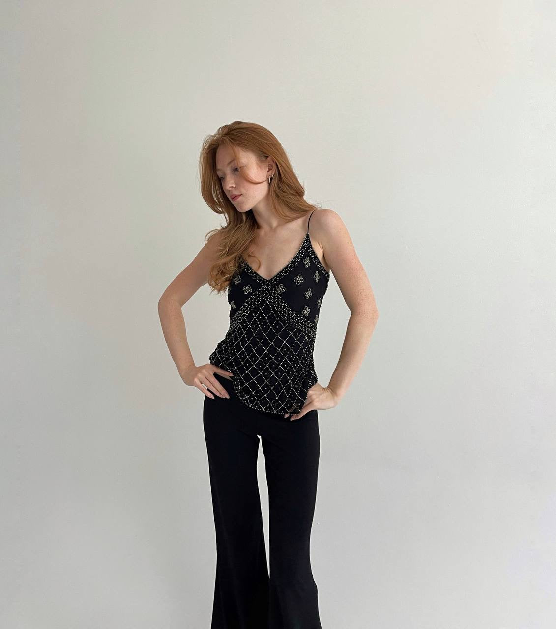 Vintage 100% silk beaded top
