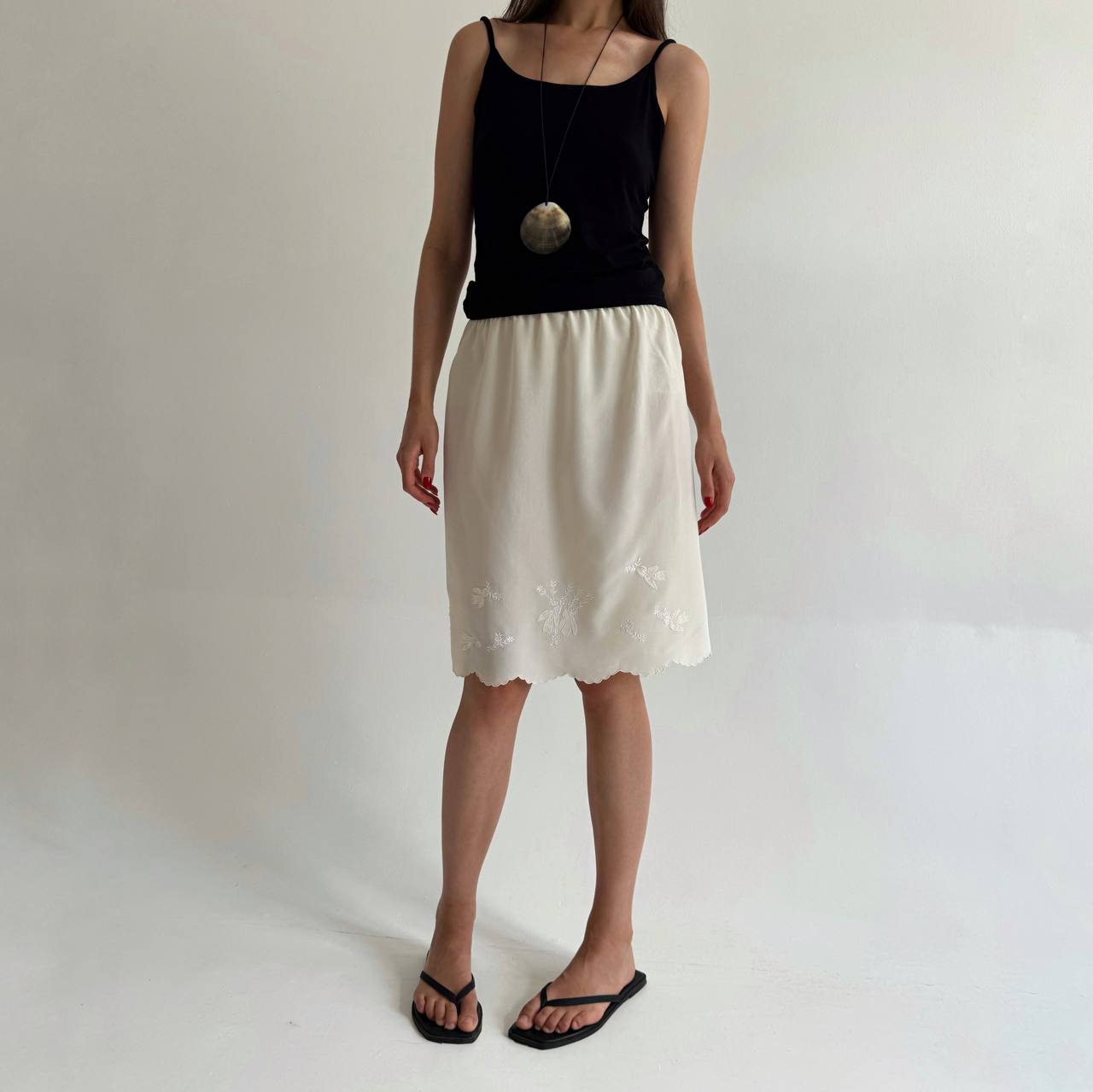 Vintage 100% pure silk bird embroidery slip skirt