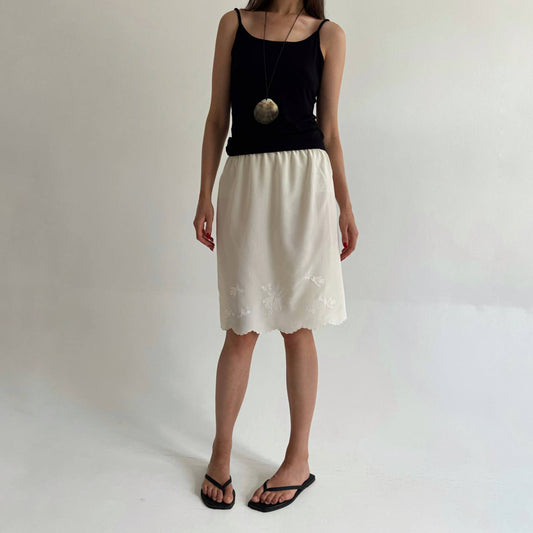 Vintage 100% pure silk bird embroidery slip skirt