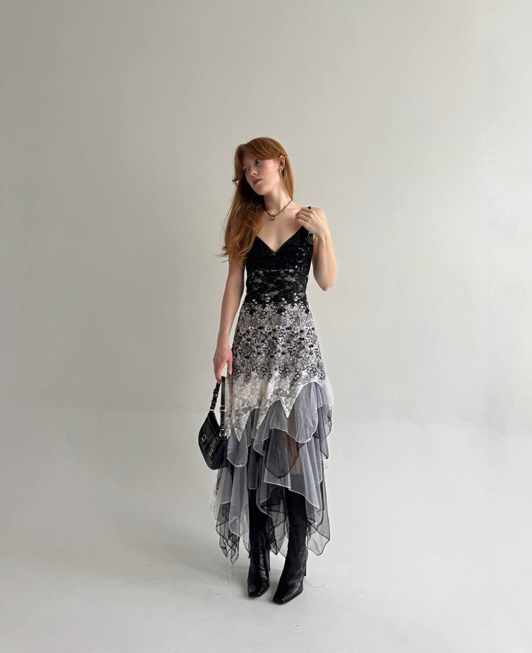 Vintage gorgeous grey asymmetrical flowy dress